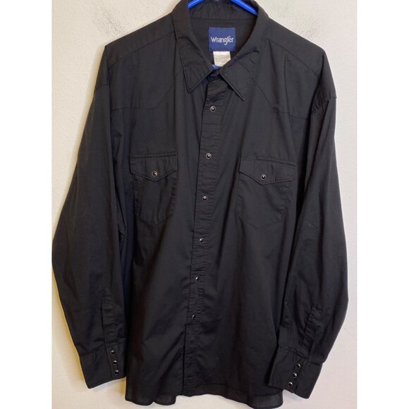 Wrangler Denim Shirt Mens Pearl Snap Long Sleeve Western Trucker Yoke BLACK XXL - Picture 1 of 3